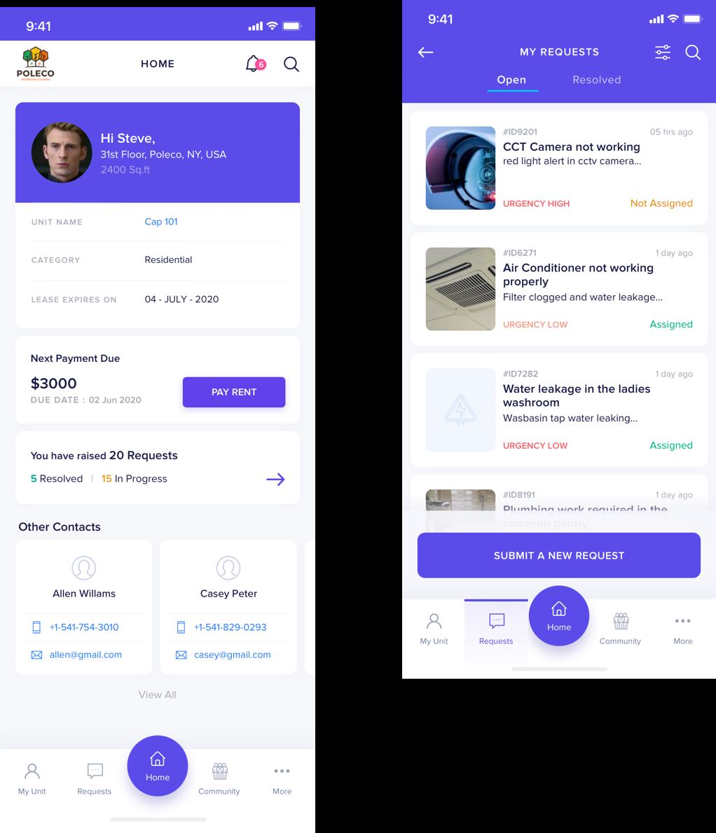 Occupant portal app home and requests