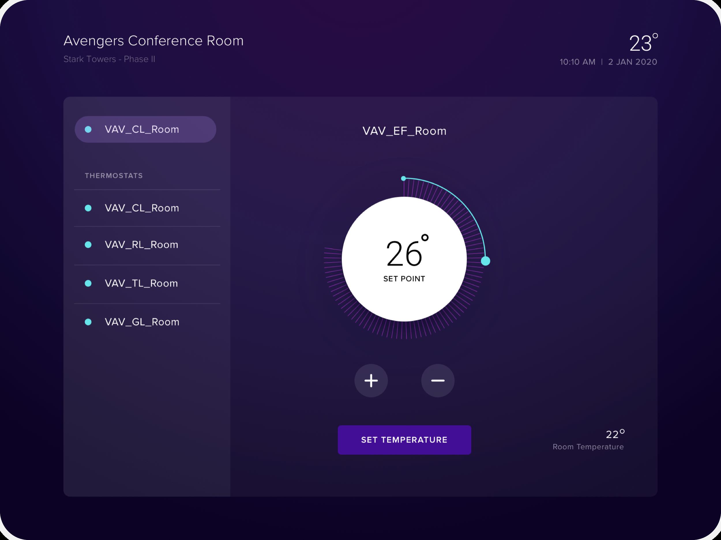 Conference room thermostat control interface