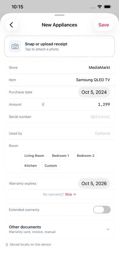 Kelto new item form for an appliance warranty