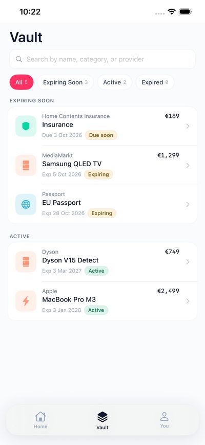 Kelto vault listing all tracked documents